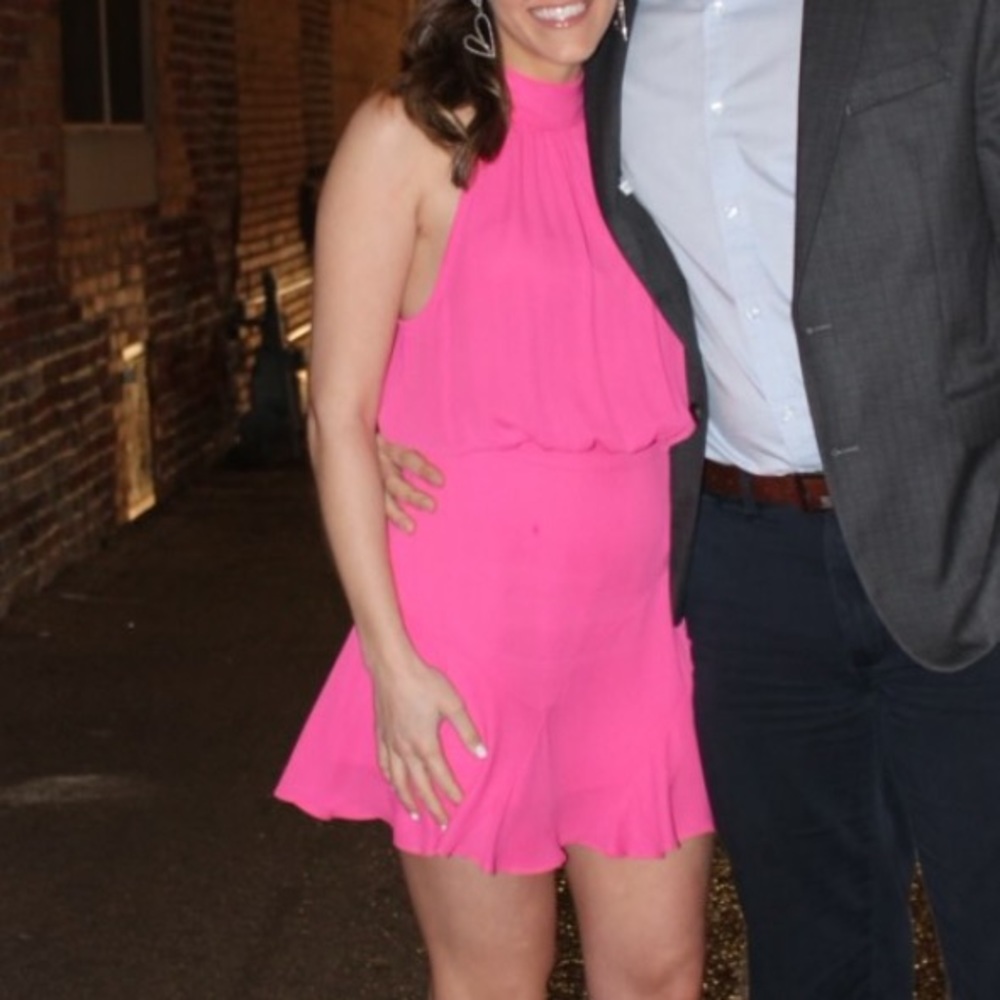 Pink high neck, tie dress